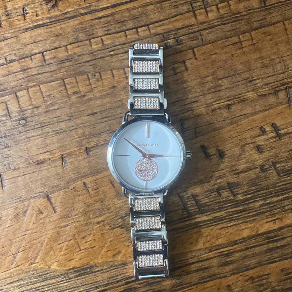 Michael Kors Portia Steel Rose Gold White Dial Quartz Ladies Watch MK4352